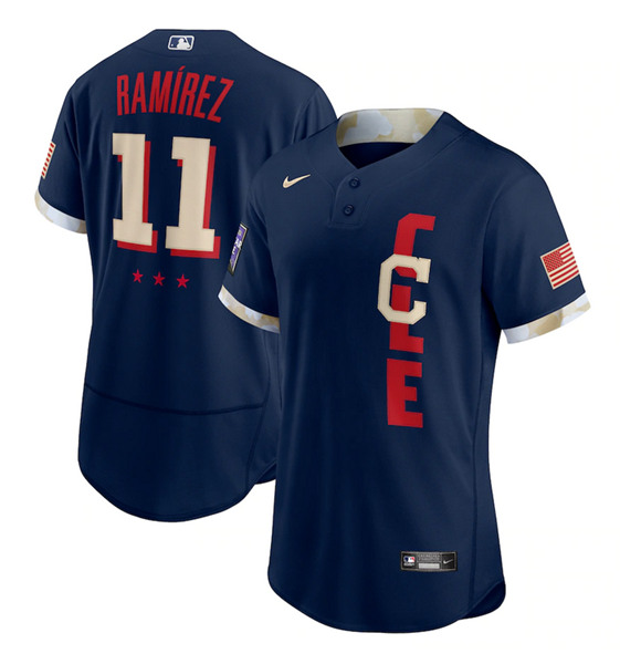 Men's Cleveland Indians #11 Jose Ramirez 2021 Navy All-Star Flex Base Stitched MLB Jersey