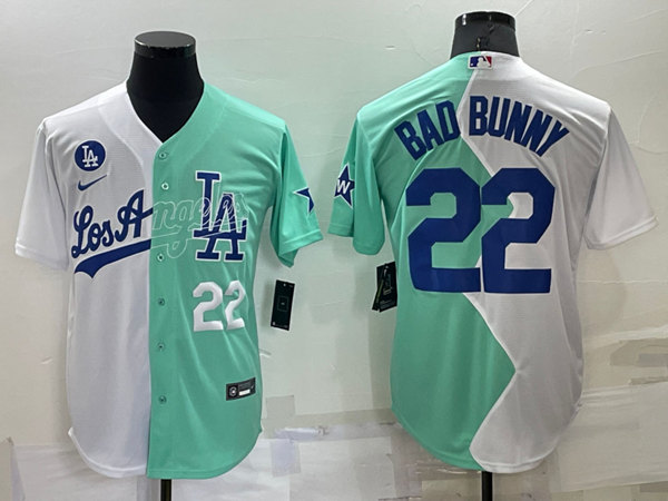 Men's Los Angeles Dodgers #22 Bad Bunny White/Green 2022 All-Star Cool Base Stitched Baseball Jersey