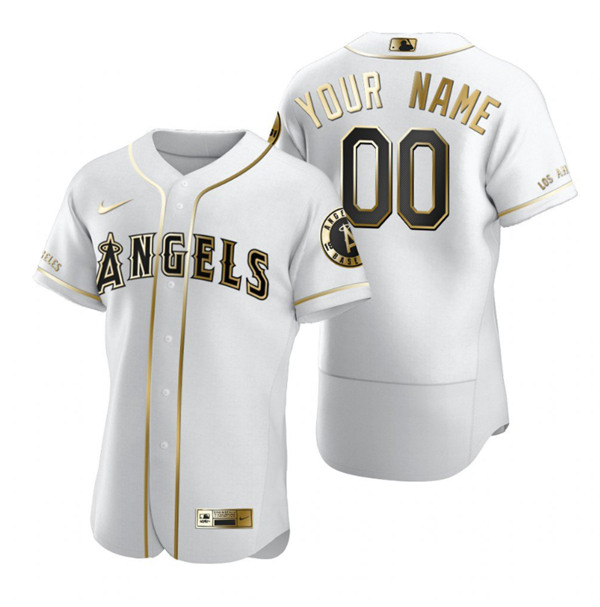 Men's Los Angeles Angels Active Player White Golden Edition Flex Base Sttiched MLB Jersey - Click Image to Close