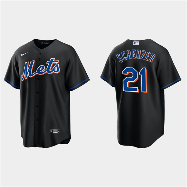 Men's New York Mets #21 Max Scherzer Black Cool Base Stitched Baseball Jersey - Click Image to Close