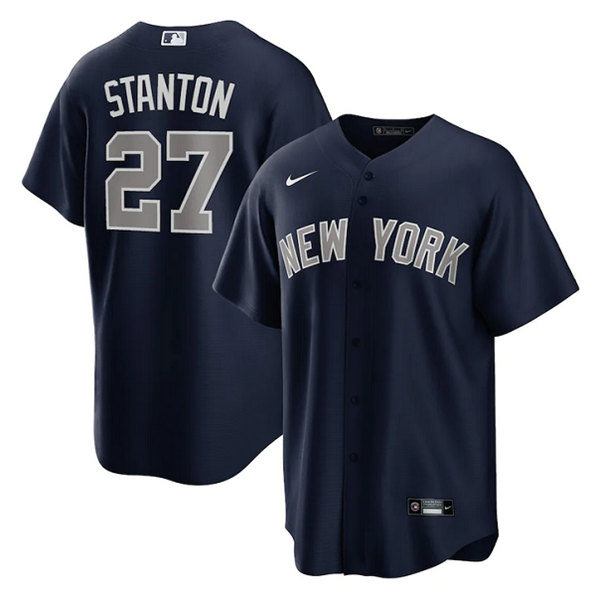 Men's New York Yankees #27 Giancarlo Stanton Navy Cool Base Stitched Baseball Jersey - Click Image to Close