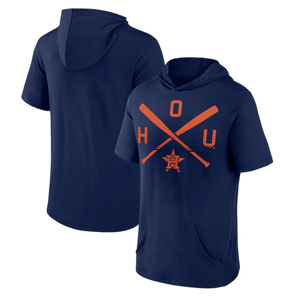 Men's Houston Astros Navy Short Sleeve Pullover Hoodie - Click Image to Close