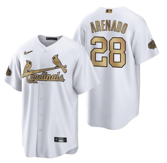 Men's St. Louis Cardinals #28 Nolan Arenado White 2022 All-Star Cool Base Stitched Baseball Jersey