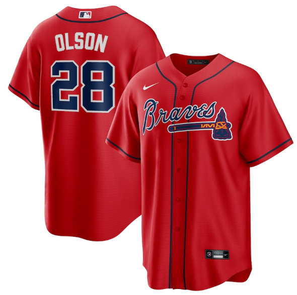 Men's Atlanta Braves #28 Matt Olson Red Cool Base Stitched Baseball Jersey