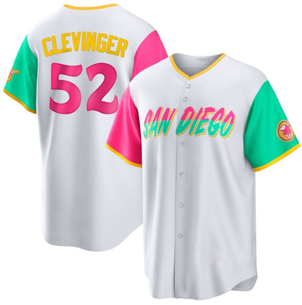 Men's San Diego Padres #52 Mike Clevinger 2022 White City Connect Cool Base Stitched Jersey - Click Image to Close