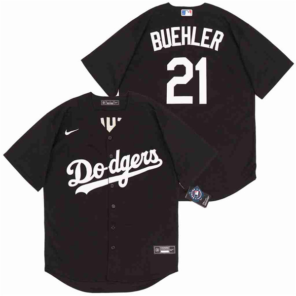 Men's Los Angeles Dodgers #21 Walker Buehler Black Cool Base Stitched MLB Jersey