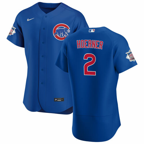 Men's Chicago Cubs #2 Nico Hoerner Blue Flex Base Stitched Jersey - Click Image to Close