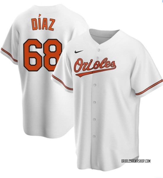 Men's Baltimore Orioles #68 Lewin D??az White Cool Base Stitched Jersey