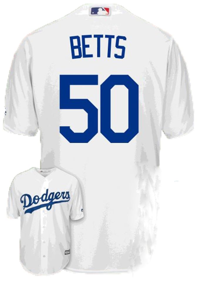 Men's Los Angeles Dodgers #50 Mookie Betts White Cool Base Stitched MLB Jersey - Click Image to Close