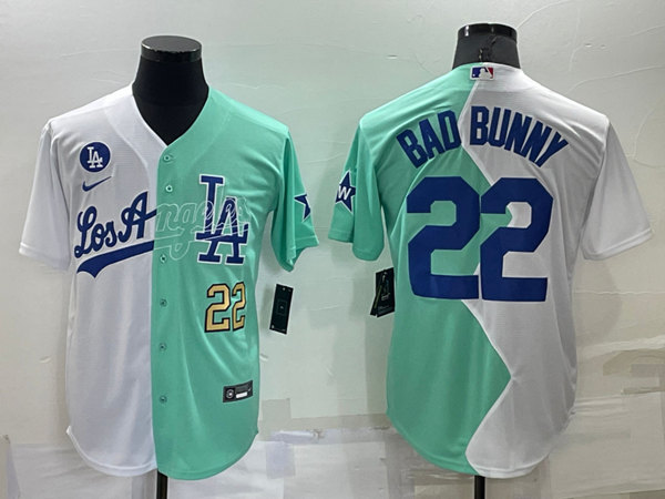 Men's Los Angeles Dodgers #22 Bad Bunny White/Green 2022 All-Star Cool Base Stitched Baseball Jersey