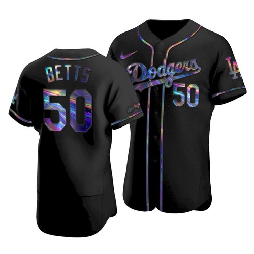 Men's Los Angeles Dodgers #50 Mookie Betts 2021 Black Iridescent Logo Flex Base Stitched Baseball Jersey (Men Women Youth size)