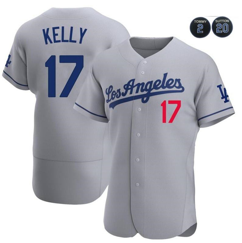 Men's Los Angeles Dodgers Grey #17 Joe Kelly #2 #20 Patch Flex Base Stitched Jersey - Click Image to Close