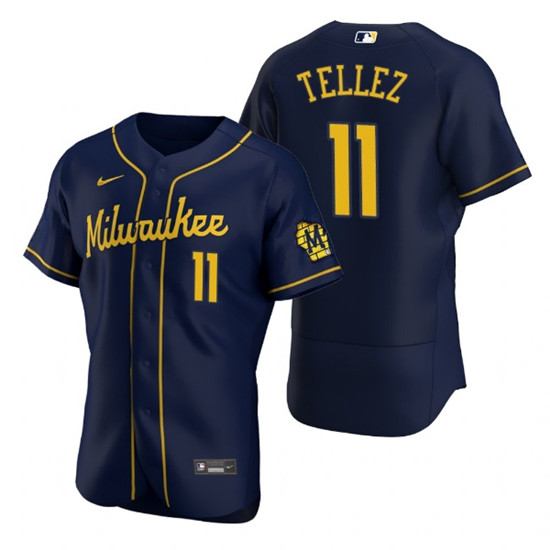 Men's Milwaukee Brewers #11 Rowdy Tellez Navy Flex Base Stitched MLB Jersey