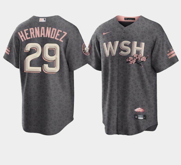 Men's Washington Nationals #29 Yadiel Hernandez 2022 Gray City Connect Cherry Blossom Cool Base Stitched Jersey