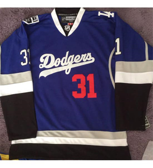 Men's Los Angeles Dodgers #31 Joc Pederson Blue Hoodie