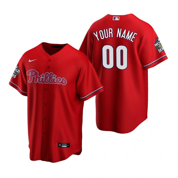 Men's Philadelphia Phillies Custom Red 2022 World Series Cool Base Stitched Jersey