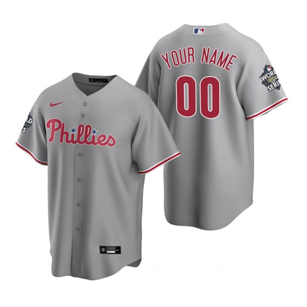 Men's Philadelphia Phillies Custom Gray 2022 World Series Cool Base Stitched Jersey