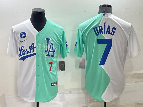 Men's Los Angeles Dodgers #7 Julio Ur??as White/Green 2022 All-Star Cool Base Stitched Baseball Jersey