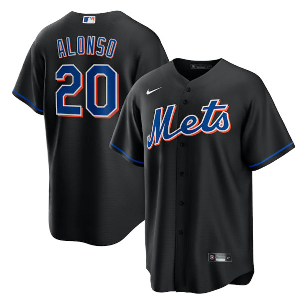 Men's New York Mets #20 Pete Alonso 2022 Black Cool Base Stitched Baseball Jersey - Click Image to Close