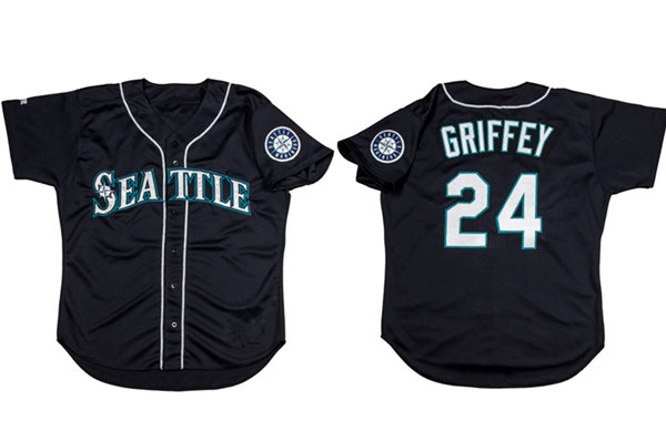 Men's Seattle Mariners #24 Ken Griffey Jr. Black Cool Base Stitched Jersey