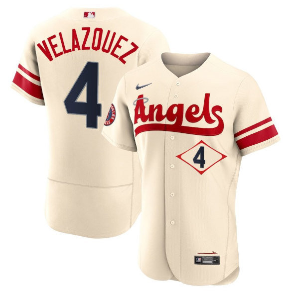 Men's Los Angeles Angels #4 Andrew Velazquez 2022 Cream City Connect Flex Base Stitched Jersey