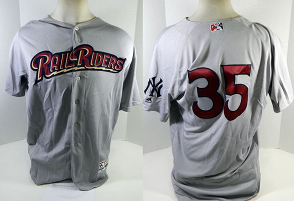 Men's Scranton Wilkes-Barre Railriders Custom Gray 2018 Stitched Baseball Jersey - Click Image to Close