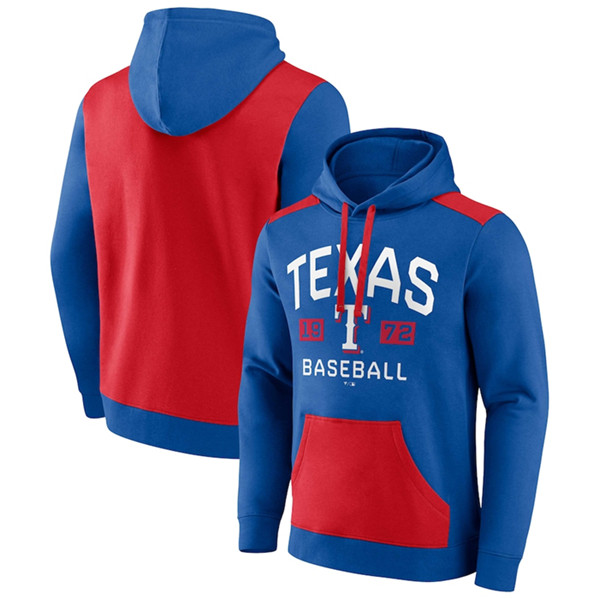 Men's Texas Rangers Royal/Red Chip In Pullover Hoodie - Click Image to Close