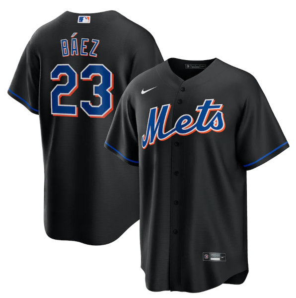 Men's New York Mets #23 Javier B??ez 2022 Black Cool Base Stitched Baseball Jersey