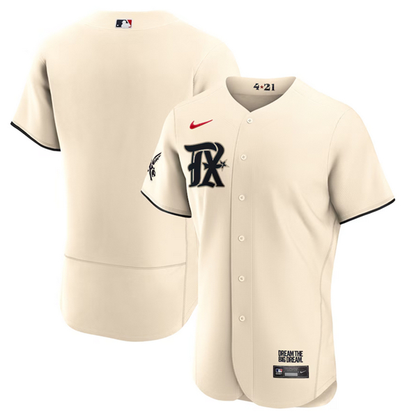 Men's Texas Rangers Blank Cream 2023 City Connect Flex Base Stitched Baseball Jersey