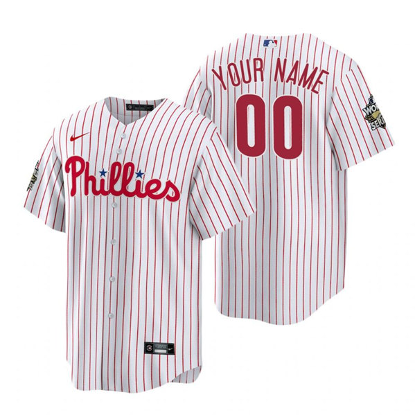 Men's Philadelphia Phillies Custom White 2022 World Series Cool Base Stitched Baseball Jersey