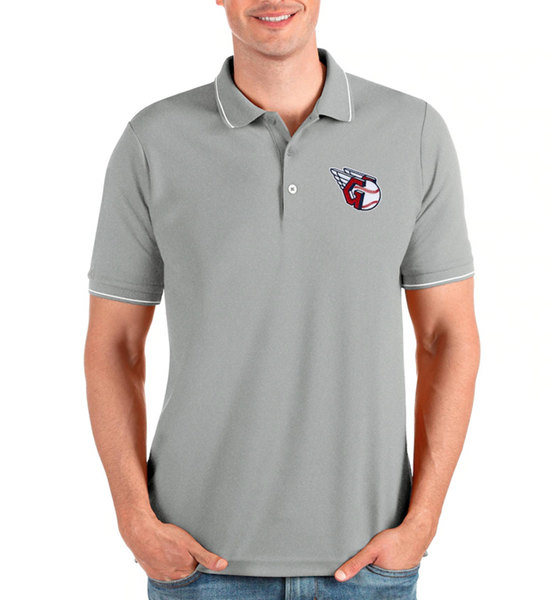 Men's Cleveland Guardians Gray Polo T-Shirt - Click Image to Close