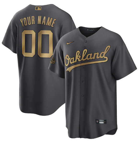 Men's Oakland Athletics Active Player Custom Charcoal 2022 All-Star Cool Base Stitched Baseball Jersey - Click Image to Close