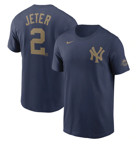 Men's New York Yankees #2 Derek Jeter navy T-Shirt