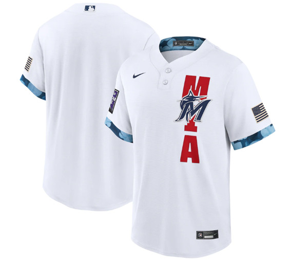 Men's Miami Marlins Blank 2021 White All-Star Cool Base Stitched MLB Jersey