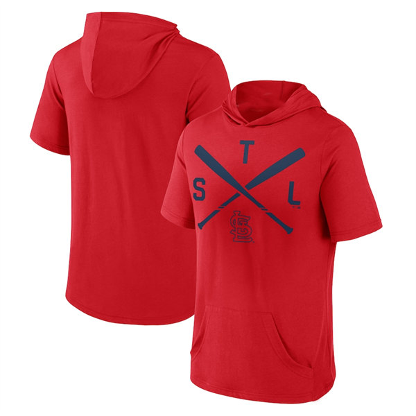 Men's St. Louis Cardinals Red Short Sleeve Pullover Hoodie - Click Image to Close