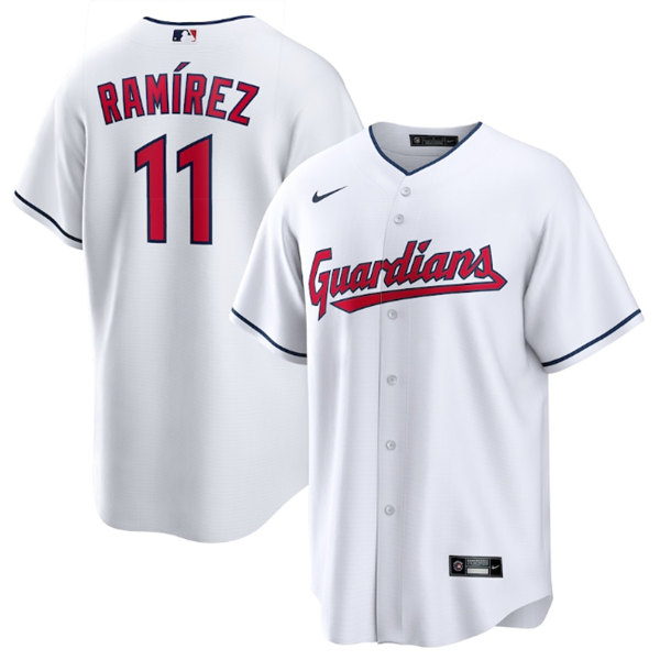 Men's Cleveland Guardians #11 Jos?? Ram??rez White Cool Base Stitched Baseball Jersey