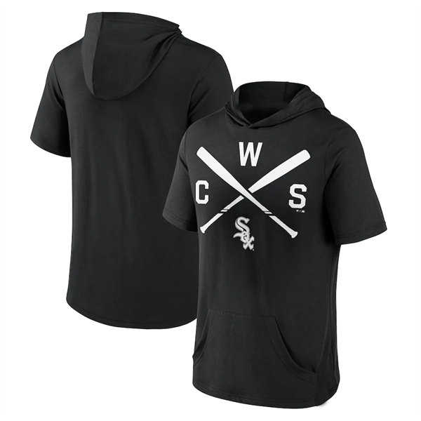 Men's Chicago White Sox Black Short Sleeve Pullover Hoodie - Click Image to Close