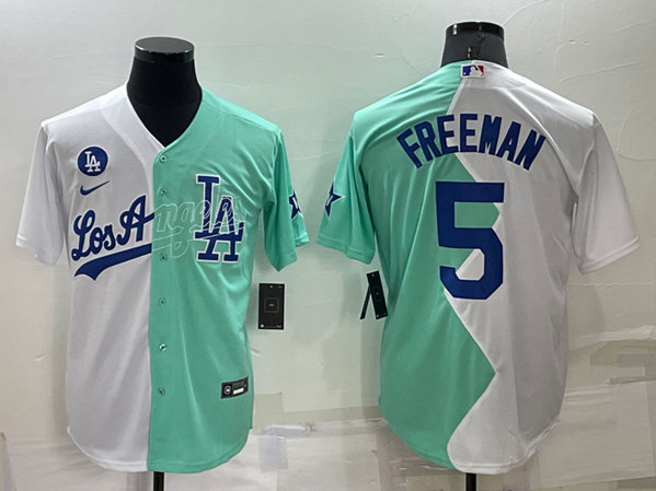 Men's Los Angeles Dodgers #5 Freddie Freeman White/Green 2022 All-Star Cool Base Stitched Baseball Jersey