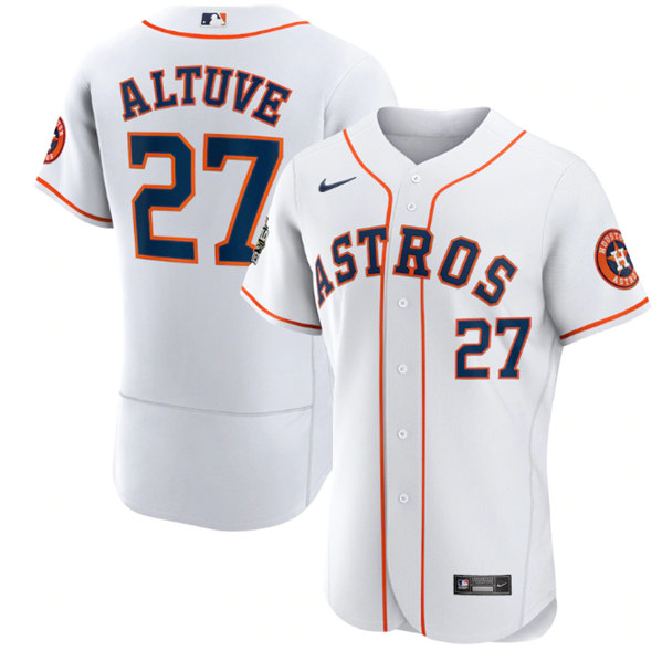 Men's Houston Astros #27 Jose Altuve White 2022 World Series Flex Base Stitched Baseball Jersey