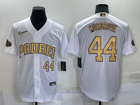 Men's San Diego Padres #44 Joe Musgrove White 2022 All-Star Cool Base Stitched Baseball Jersey - Click Image to Close