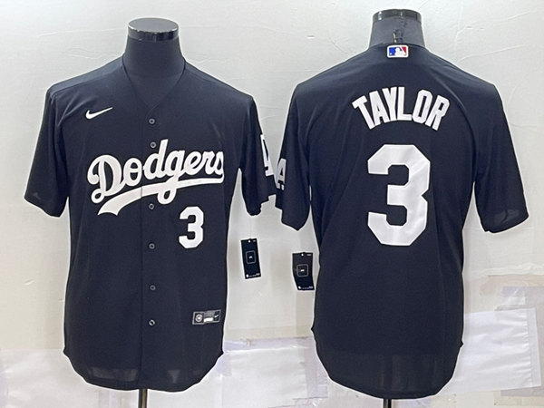 Men's Los Angeles Dodgers #3 Chris Taylor Black Cool Base Stitched Baseball Jersey - Click Image to Close