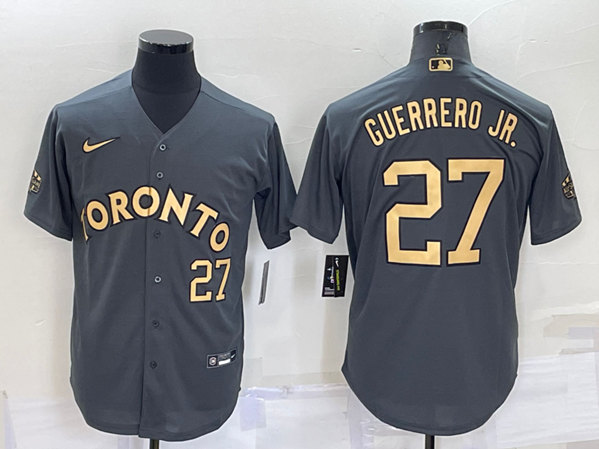 Men's Toronto Blue Jays #27 Vladimir Guerrero Jr. Charcoal 2022 All-Star Cool Base Stitched Baseball Jersey - Click Image to Close