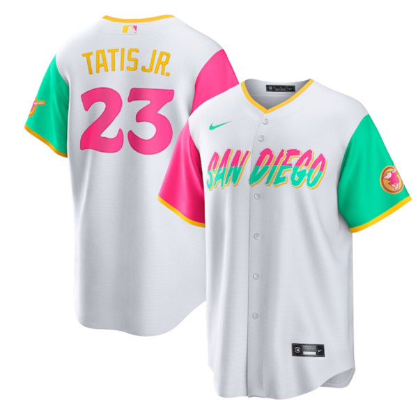 Men's San Diego Padres #23 Fernando Tatis Jr. White 2022 City Connect Cool Base Stitched Jersey