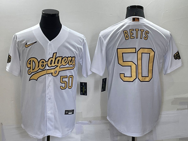 Men's Los Angeles Dodgers #50 Mookie Betts White 2022 All-Star Cool Base Stitched Baseball Jersey