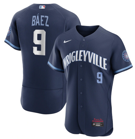 Men's Chicago Cubs #9 Javier B??ez 2021 Navy City Connect Stitched MLB Jersey