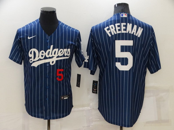 Men's Los Angeles Dodgers #5 Freddie Freeman Navy Cool Base Stitched Jersey