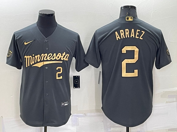 Men's Minnesota Twins #2 Luis Arraez Charcoal 2022 All-Star Cool Base Stitched Baseball Jersey