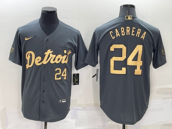 Men's Detroit Tigers #24 Miguel Cabrera Charcoal 2022 All-star Base Base Stitched Jersey