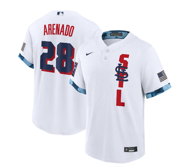 Men's St. Louis Cardinals #28 Nolan Arenado 2021 White All-Star Cool Base Stitched MLB Jersey