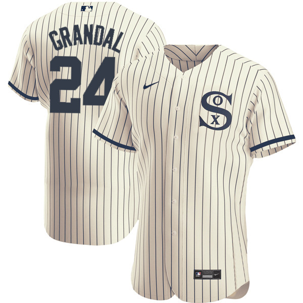 Men's Chicago White Sox #24 Yasmani Grandal 2021 Cream/Navy Field of Dreams Flex Base Stitched Jersey